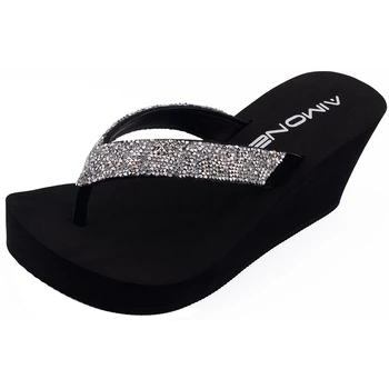 

AIMONE Stella Rhinestone Summer Sandals Wedges Women Slip Flip Flops Beach Sandals Shoes Casual Sandals Female Ladies Shoes