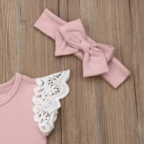 2019 Brand Newborn Baby Girl Clothes Lace Tops Romper Floral Button Skirt Headband Outfit 3Pcs Children Todderl Girls Clothing