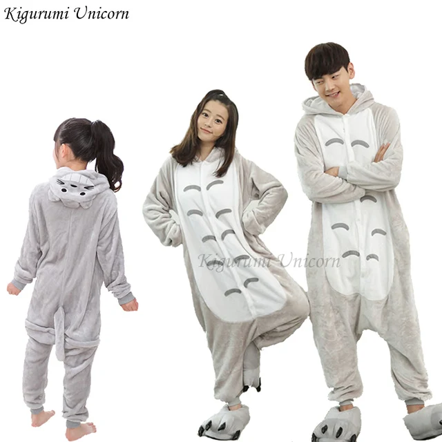 Кигуруми костюмы единорога для детей пижамы для девочек мальчиков взрослых животных кошка пижамы Зима стежка Onesie пижамы детей - Цвет: Totoro