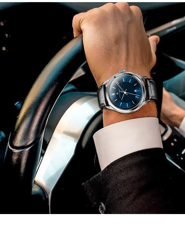 PONIGER мужские деловые 50 м водонепроницаемые Модные нарядные автоматические механические наручные часы с календарем и кожаным ремешком