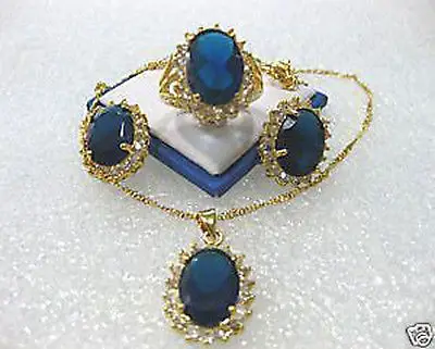 

Women's cospay mujer moda Nobby Blue gem CZ necklace earring ring set AAA style 100% Natural gem Noble Fine je