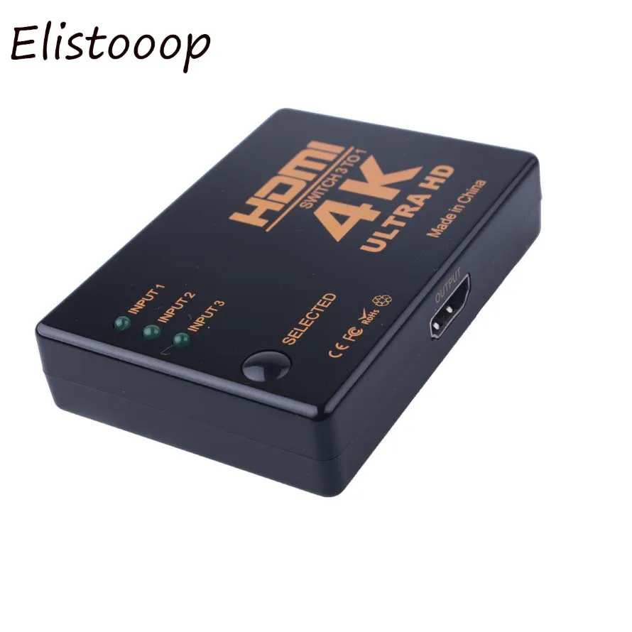 

Elistooop 4K*2K HDMI Switch 3 Port Switcher Splitter Box Ultra HD for DVD HDTV Xbox PS3 PS4