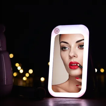 

3-in-1 Portable LED Makeup Mirror Power Bank Emergency Lamp Tabletop Mirror Bright Adjustable Rechargeable USB Touch Screen J3
