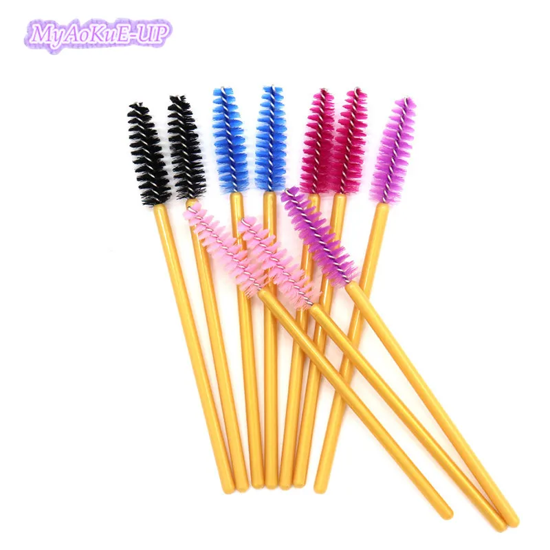 

500pcs Mix Color Makeup Brushes Disposable Eyelash Mascara Brushes Gold Wands Nylon Eyelash Comb Brushes Make Up brushes 5 color