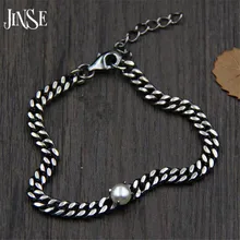 JINSE 925 стерлингов Серебряные ювелирные изделия Браслеты для Для женщин В виде ракушки Перл Шарм Подвеска модная одежда для девочек прекрасный S925 браслет подарок ювелирных изделий
