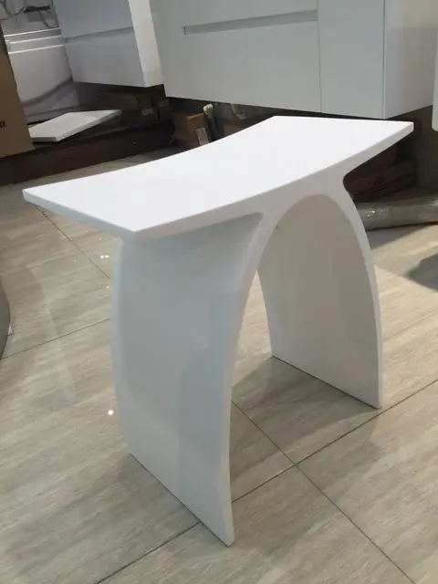 New Matte Modern Curved Bathroom Seat Stool Steam Shower New Matte Modern Curved Bathroom Seat Stool Steam Shower Chair White Stone Solid Surface 0102