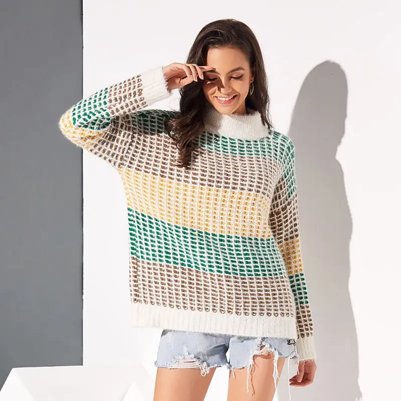 

Boho Winter Turtleneck Travel Beach Elegant Sweaters Women Casual Loose Thick Fall 2019 Vintage Female Office Ladies Yellow Tops