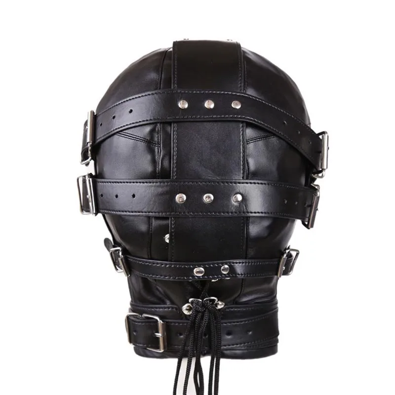 Курчавые металлические шпильки отделка Фетиш связывание кожа капот маска на голову рабыня обучение молния полная голова жгут костюм