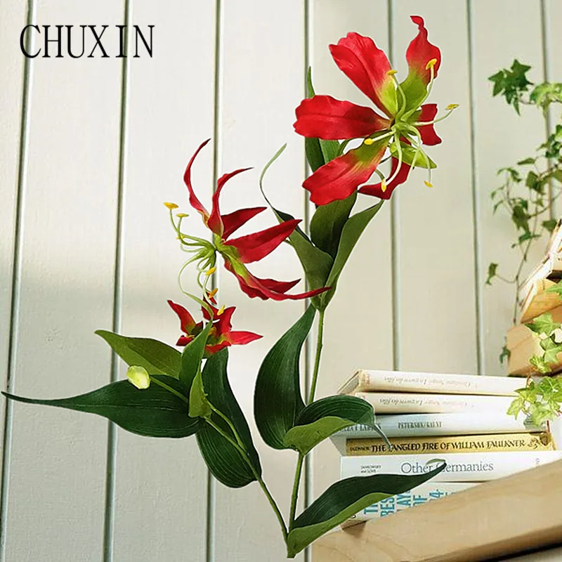 

Classic single branch 5 head flame lily artificial flower home restaurant soft wedding photography decorative flower decoration