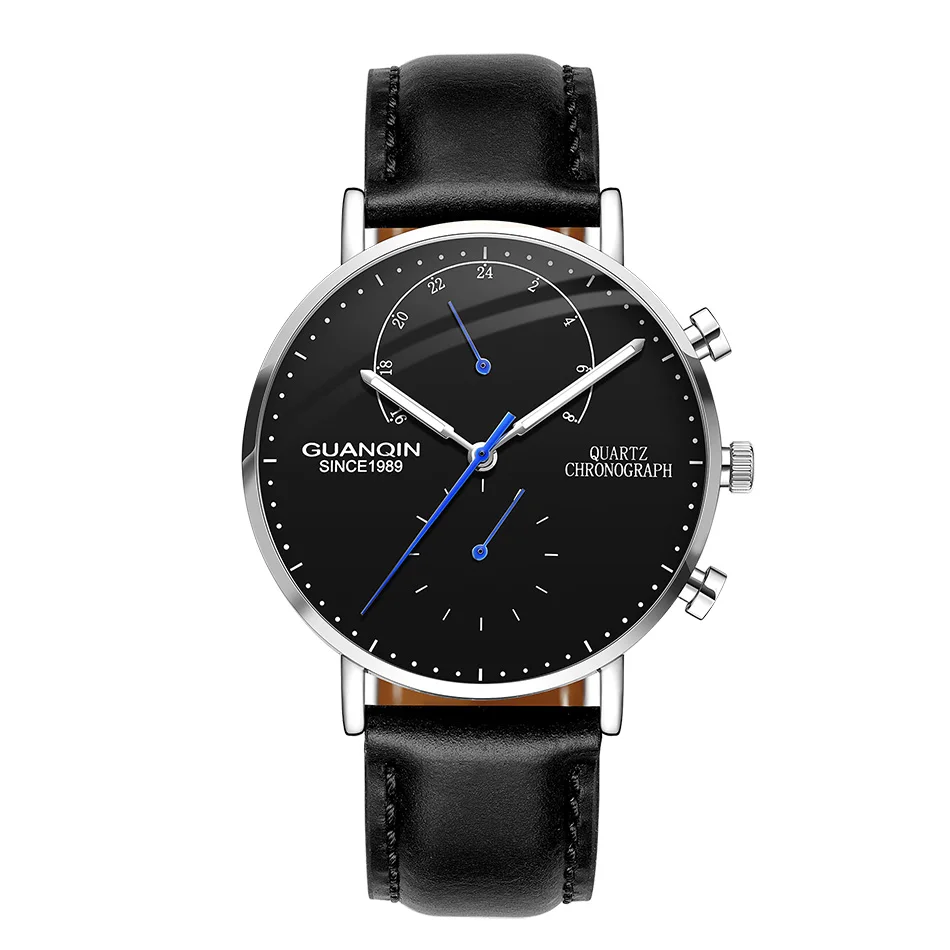 GUANQIN мужские часы Топ бренд класса люкс часы с хронографом мужские водонепроницаемые повседневные Креативные Часы мужские кварцевые часы Relogio Masculino - Цвет: C