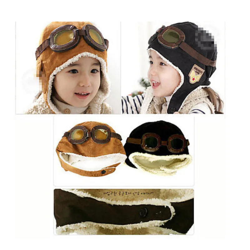 

New Kids Baby Winter Hats Pilot Caps Boy Flight Caps Winter Earflap Snapback Hat Adjustable Soft Warm Children Hat for Kids 1-3Y