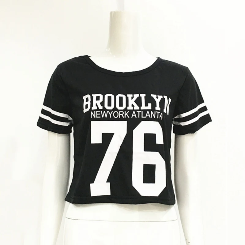 Женская футболка с принтом цифр женские укороченные топы Футболка женская одежда футболки черные белые цвета
