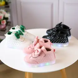 2018 бабочка Hook & Loop LED подсветка детская повседневная обувь модная красивая обувь для девочек высокого качества для маленьких детей Сникеры