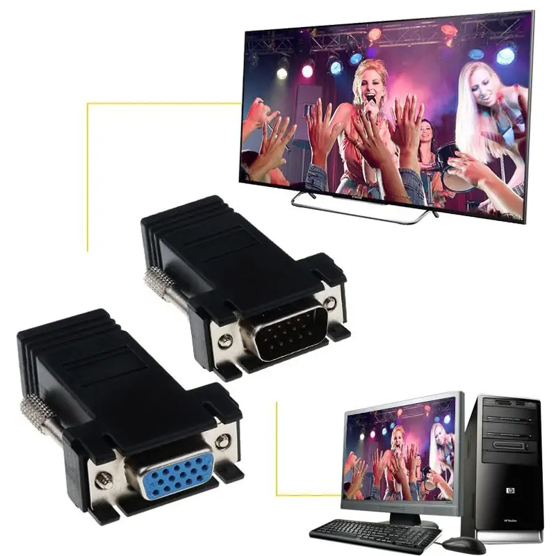 RJ45 к VGA расширитель адаптер 15pin гнездо LAN CAT5 CAT6 сетевой Ethernet кабель Женский HDTV