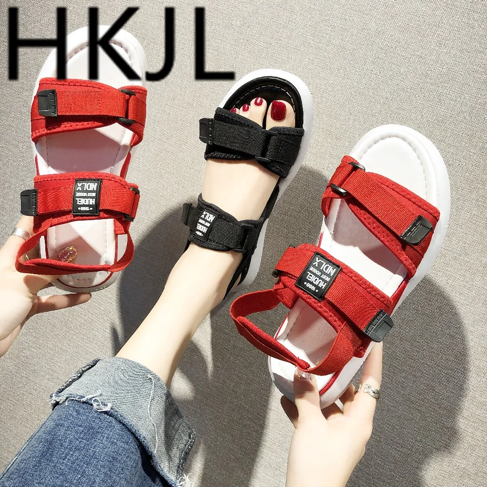 HKJL Chunky sandals for women 2019 new Korean version platform flat bottom simple joker sports web celebrity shoes A349