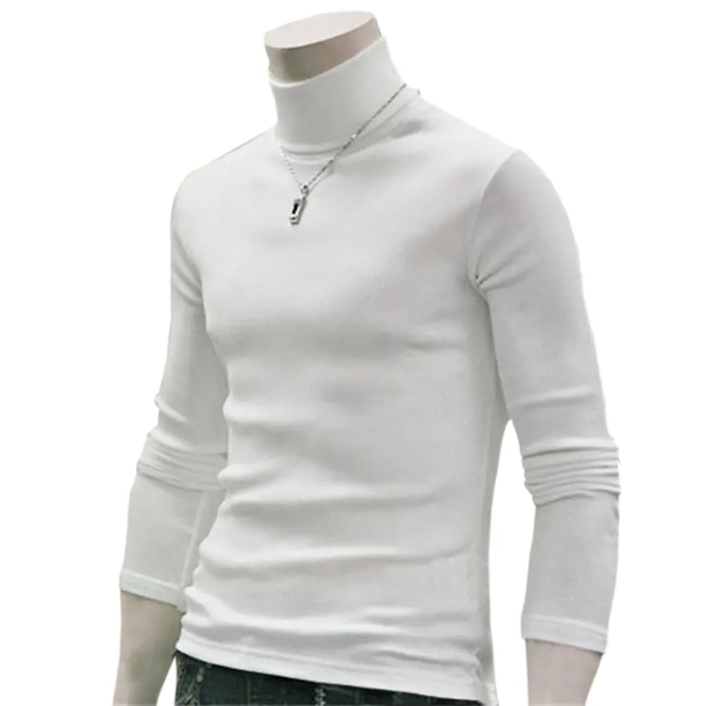 Зимний мужской свитер размера плюс с длинным рукавом Одноцветный теплый удобный хлопковый свитер с высоким воротом модная мужская верхняя одежда LB - Цвет: Белый