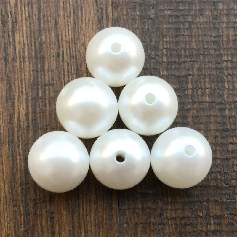 14mm Straight Hole Round Imitation Pearls Beads 34pcs/lot Wholesale ABS