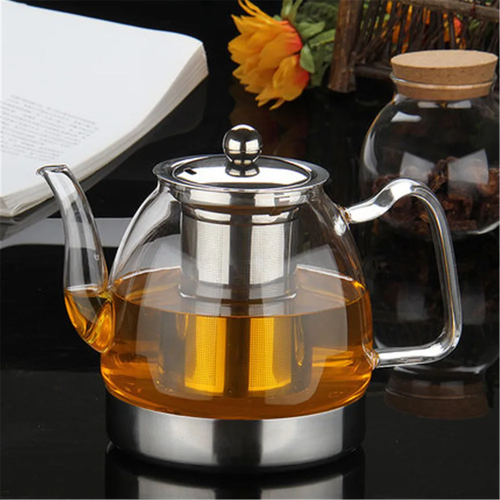 Thicken Glass Teapot with 304 Stainless Steel Infuser Strainer Heat Resistant Loose Leaf Tea Pot