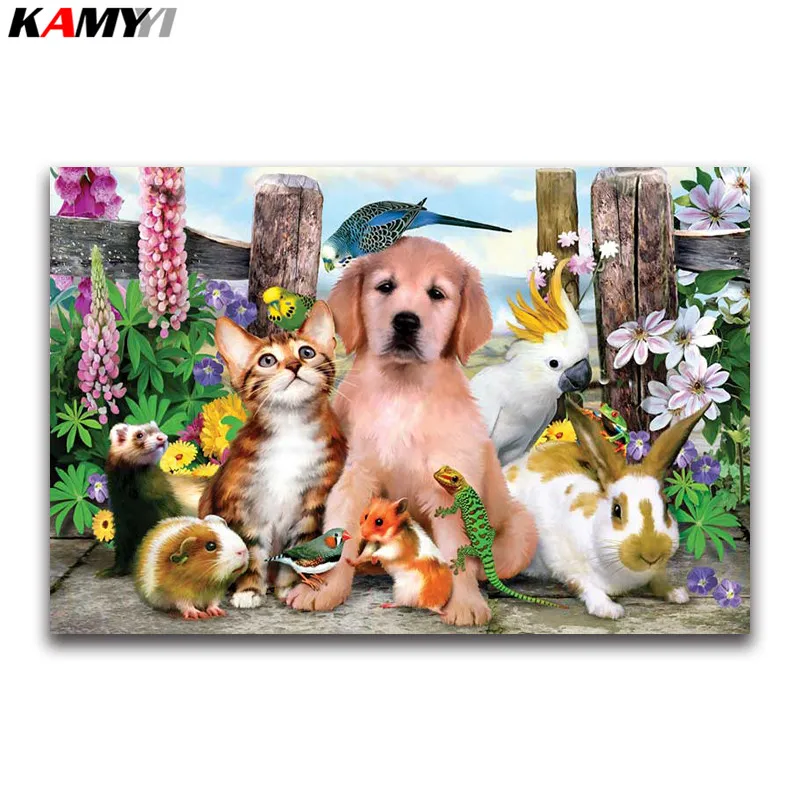 

animal family Cat 5D DIY Diamond embroidery dog Full square Diamond mosaic parrot full round Diamond painting Cross stitch bird