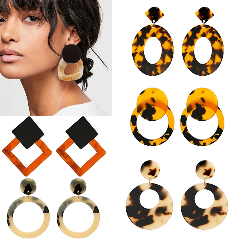 

Vintage Acrylic Leopard Print Dangle Earrings For Women Multicolored Big Geometric Long Drop Earring 2019 Bohemian Jewelry
