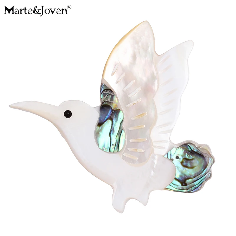 

Marte&Joven Abalone Shell Hummingbird Brooches For Women Kids Coat Collar Clip Animal Bird Brooch Pins Wedding Jewelry Accessory