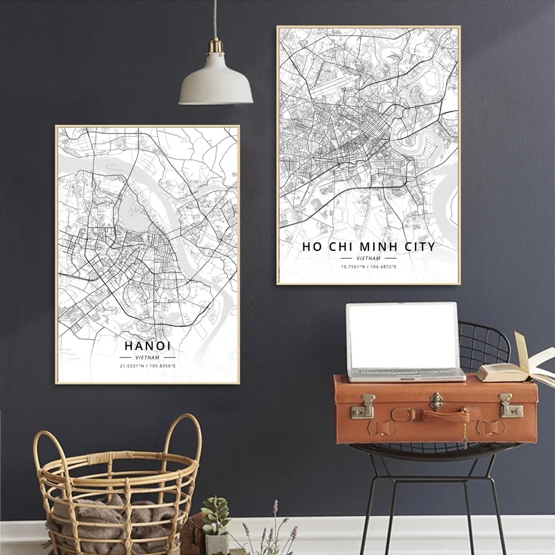 

Ho Chi Minh City Hanoi Vietnam City Map Canvas Art Print Wall Pictures for Living Room No Frame