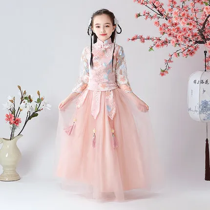 Детские дизайнерские костюмы Hanfu с вышивкой, традиционная китайская династия, древнее платье, сказочный танцевальный костюм, Рождественский подарок ZL05