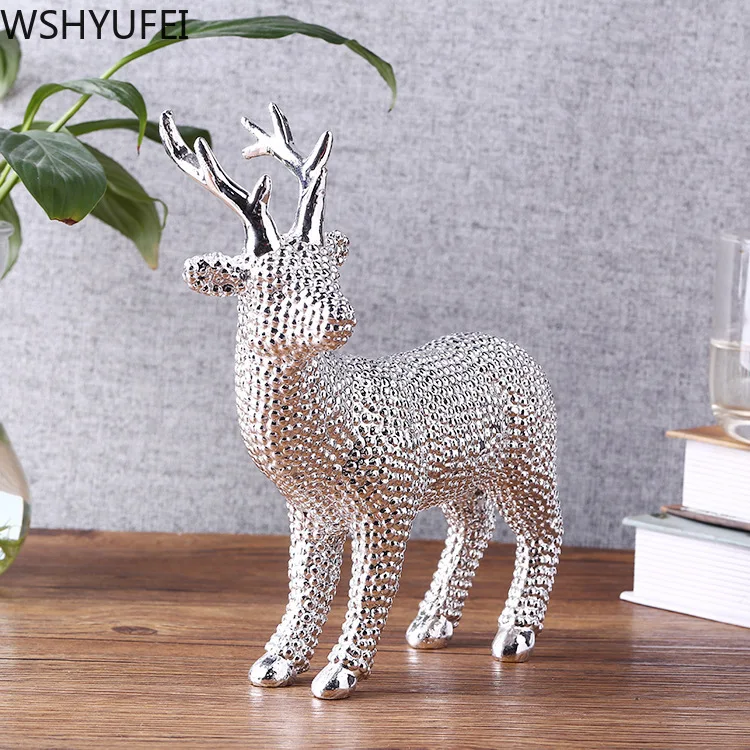

1PCS 12.5X9X14CM silver resin sika deer decoration ornaments home decorations living room office desktop decoration friends gift