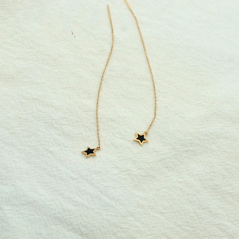VOJEFEN 18 K Rose Dold CZ пятиконечная звезда ДЛИННЫЕ витые болтающиеся серьги Iumer черные пятиконечные звезды серьга серьги провода