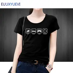 Для женщин футболка Для женщин хлопок футболка с короткими рукавами Топ брендовая одежда Ешьте Сна игры повторяют геймер Geek Забавный Tee