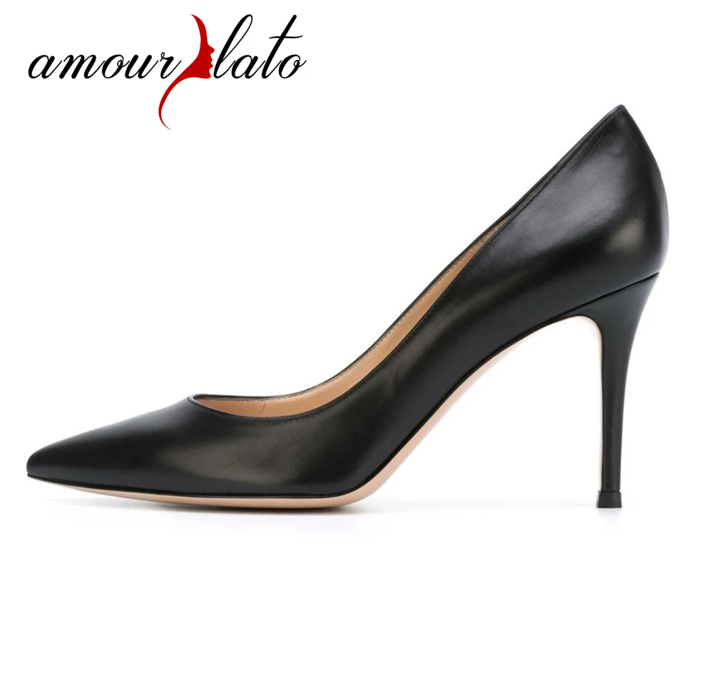 

Amourplato Women's 80mm High Heel Pumps Slip On Office Dress Shoes Ladies Classic Pointed Toe Shoes Multicolors Plus Size US5-13