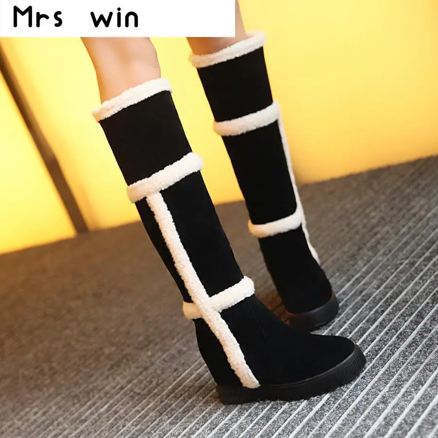 

2016 women snow boots flock cotton super warm shoes women's winter platform knee high boots wedges shoes woman