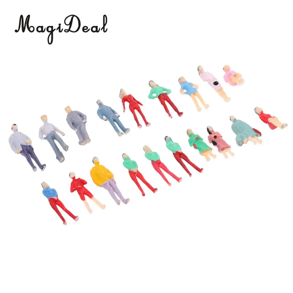 MagiDeal 20Pcs Layout Model People Passenger Figure Train HO Painted 1/75 for Street Park Train Scene Building Landscape Toys
