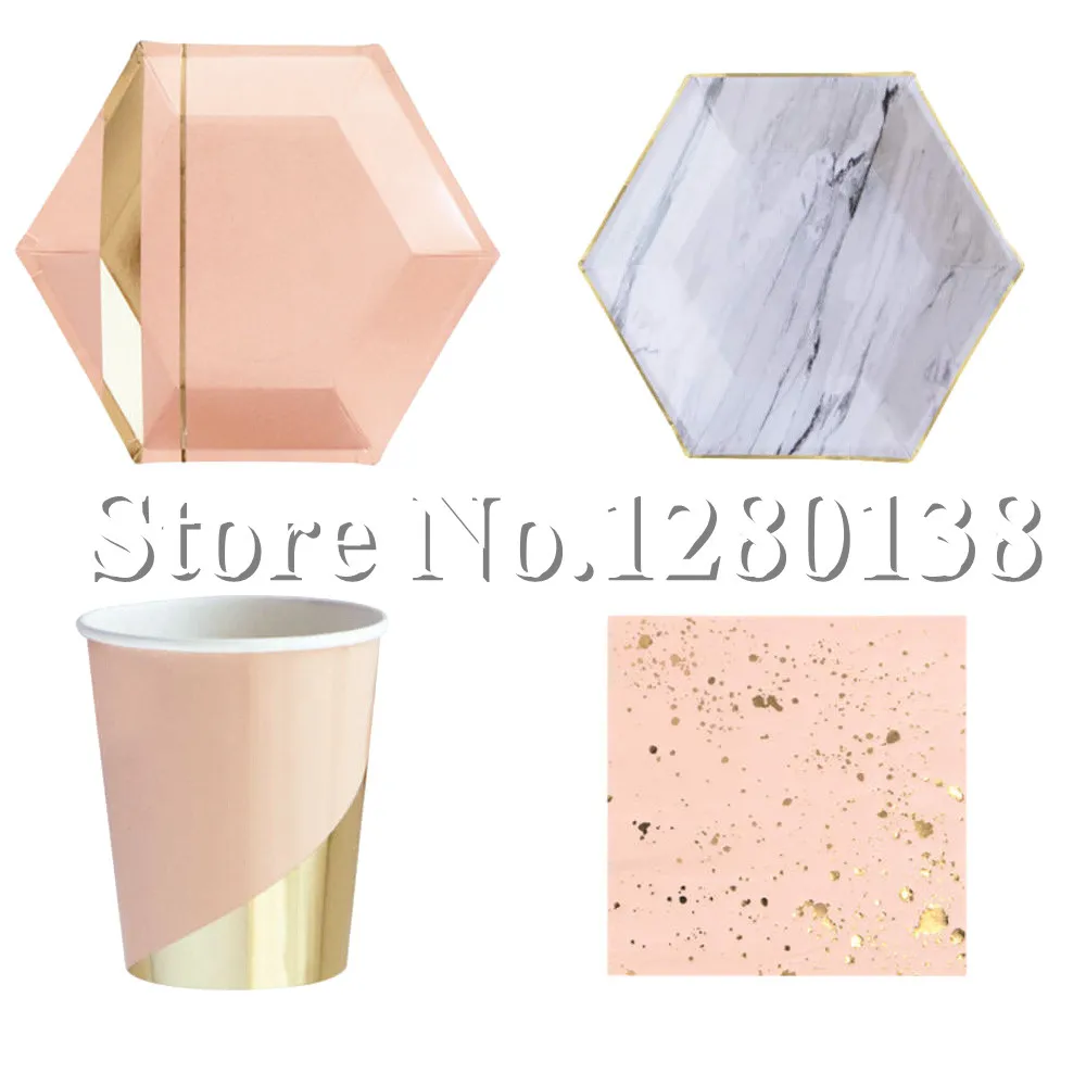 cheap Marble amp;Gold Foil Hexagon Party Paper Plates Paper Cups Confetti Party Napkins Dinner Dessert Tableware for Wedding Baby Shower