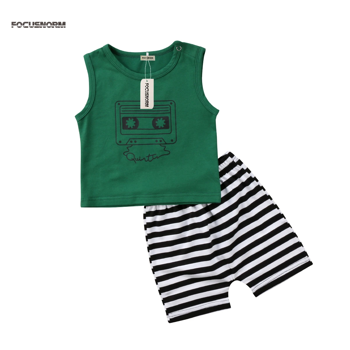 

2Pcs Baby Boy Sleeveless Cotton Cloth Set Toddler T-shirt Tops+Striped Pants Outfit Kids Summer Casual O-Neck Clothes Sets