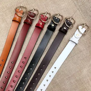 

Women Hollow Heart Pin Buckle Belts Solid Casual Leather Waits Strap Female Adjustable Waistband
