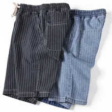 Новинка, полосатые 5 очков джинсы, мужские летние свободные джинсы большого размера с эластичной резинкой на талии, пять штанов, байкерские джинсы, больше размеров S-6XL, 7XL