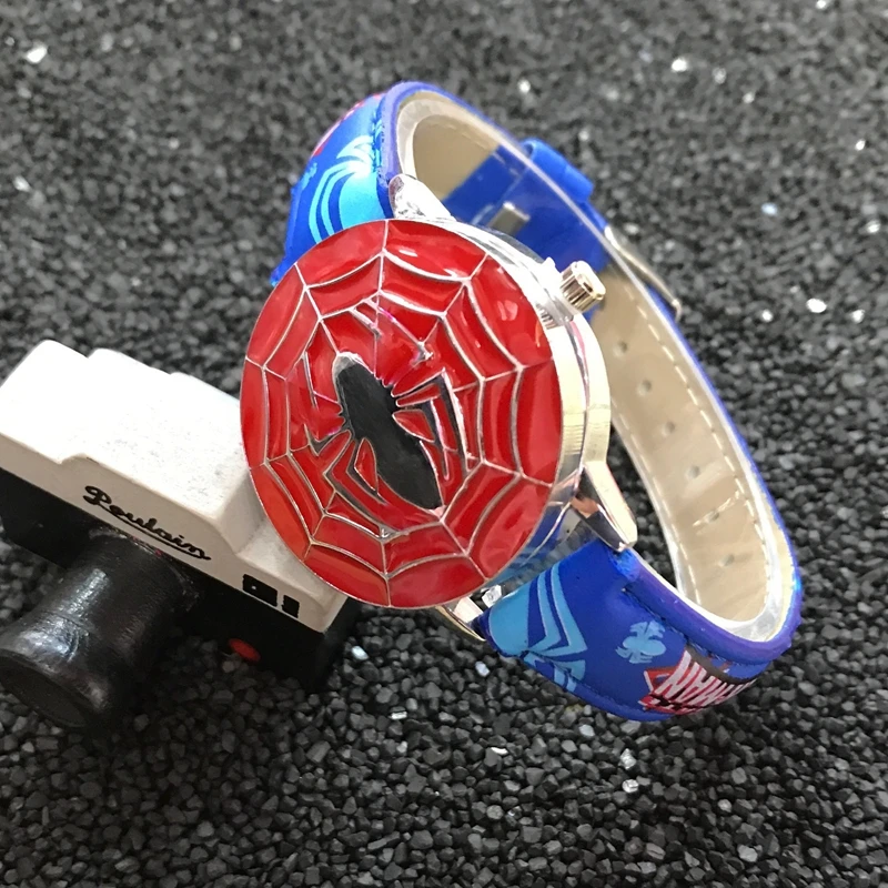 Spiderman Watches Boys Avenger Alliance Animation Cartoon Captain America Children Watch Leather Students Iron man Clock 3