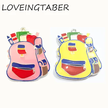 

( Choose Color First ) 43mm*35mm 10pcs/lot School Backpack Bag Enamel Back to School Pendants