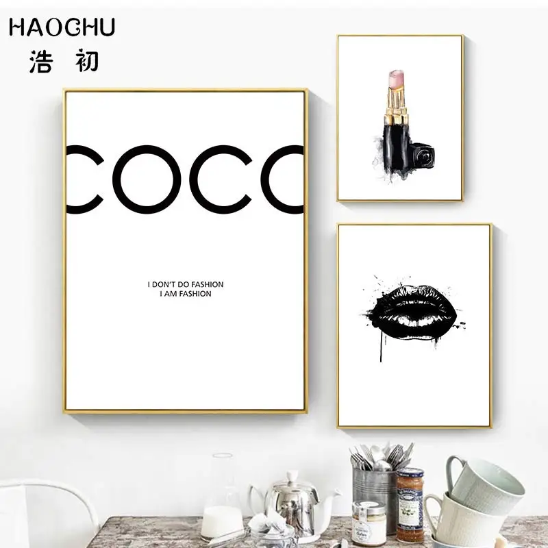 Classic Fashion Icons Lipsticks Sexy Woman COCO Black Lips Paintings Posters Wall Art Pictures For Home Living Room Decor | Дом и сад