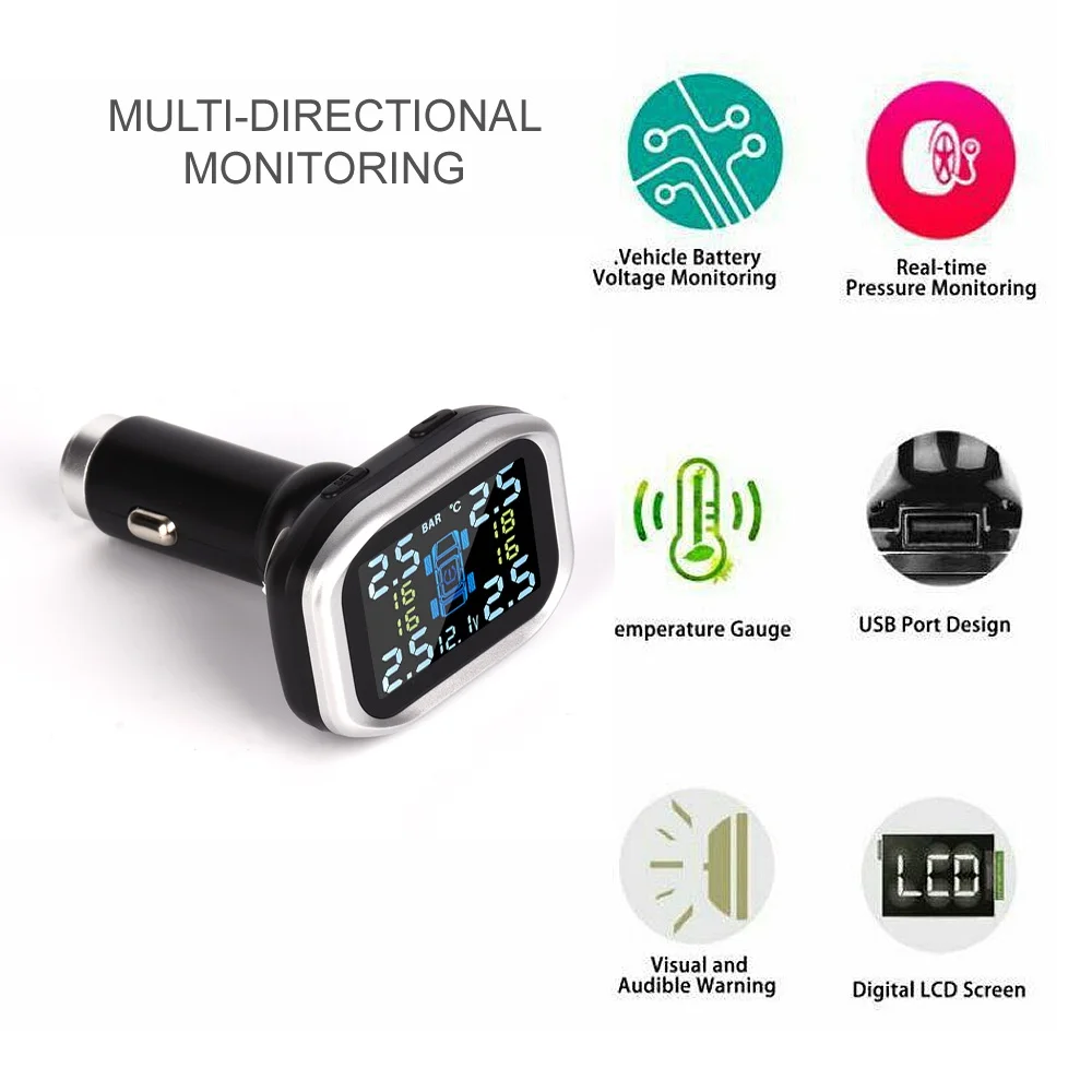 Умная Автомобильная TPMS система контроля давления в шинах солнечная зарядка