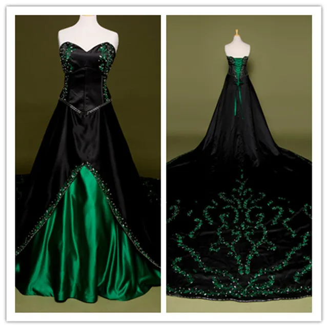 Schwarz Wedding  Dress  Green  Hand Embroidery Bodice Lace  up 