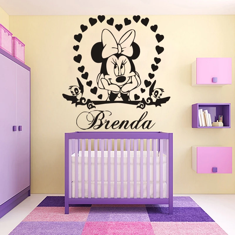 

Minnie Wiht Heart Art Wall Decal Vinyl Personalzied Girl Name Wall Sticker For Kids Room Decoration Bedroom Decor Nursery KD002
