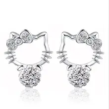 Anenjery, с милым рисунком кота, серьги со шпилькой, для Для женщин 925 пробы серебряные серьги с кристаллами и жемчугом S-E80