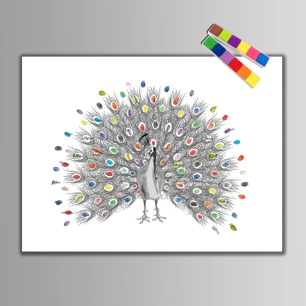 

Creative Fingerprints Signature DIY Beautiful Peacock Guest Book For Wedding Decoration Souvenir Baby Shower Birthday Party