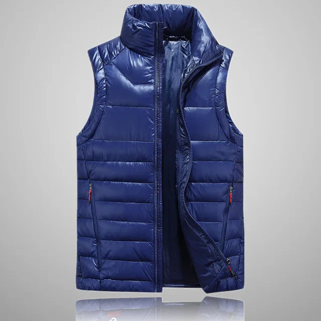 Зимний мужской пуховый жилет, однотонный, с карманами, стоячий воротник, водонепроницаемый, ветрозащитный, верхняя одежда, белый утиный пух, жилет - Цвет: 505 Blue