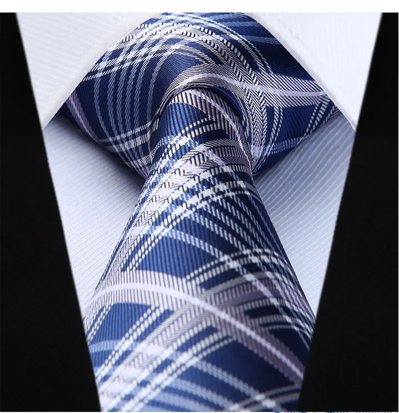 TC812V8S плед Темно-синие Серый Проверьте 3.4 "шелковый галстук вечерние Свадебные платок Набор Тканые Классический Для мужчин галстук