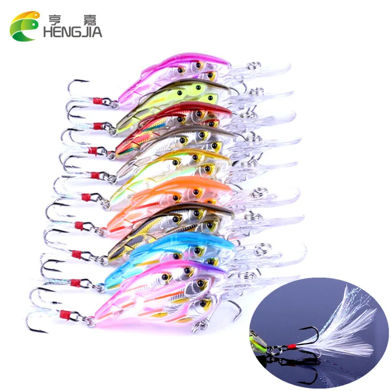 HENGJIA 9 шт. Crankbait group fish swim Bait 8 рыб пластиковые биомеханическая приманка рыболовные снасти Shads 7.5CM-9 г-#6 перо крюк