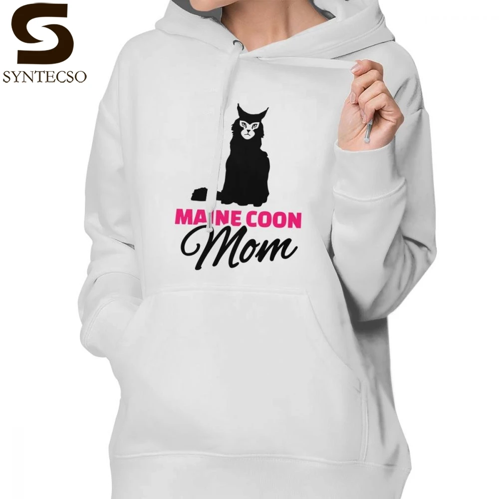 

Maine Coon Cat Hoodie Maine Coon Cat Mom Hoodies Gray Kawaii Hoodies Women Street wear Long-sleeve Graphic Pullover Hoodie
