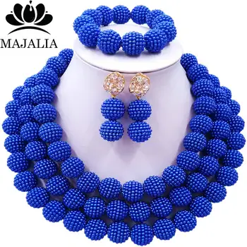 

Majalia Fashion Nigerian Wedding African Pearl Jewelry Set Royal blue Crystal Plastic Pearl Necklace Bride Jewelry Sets 3LM008